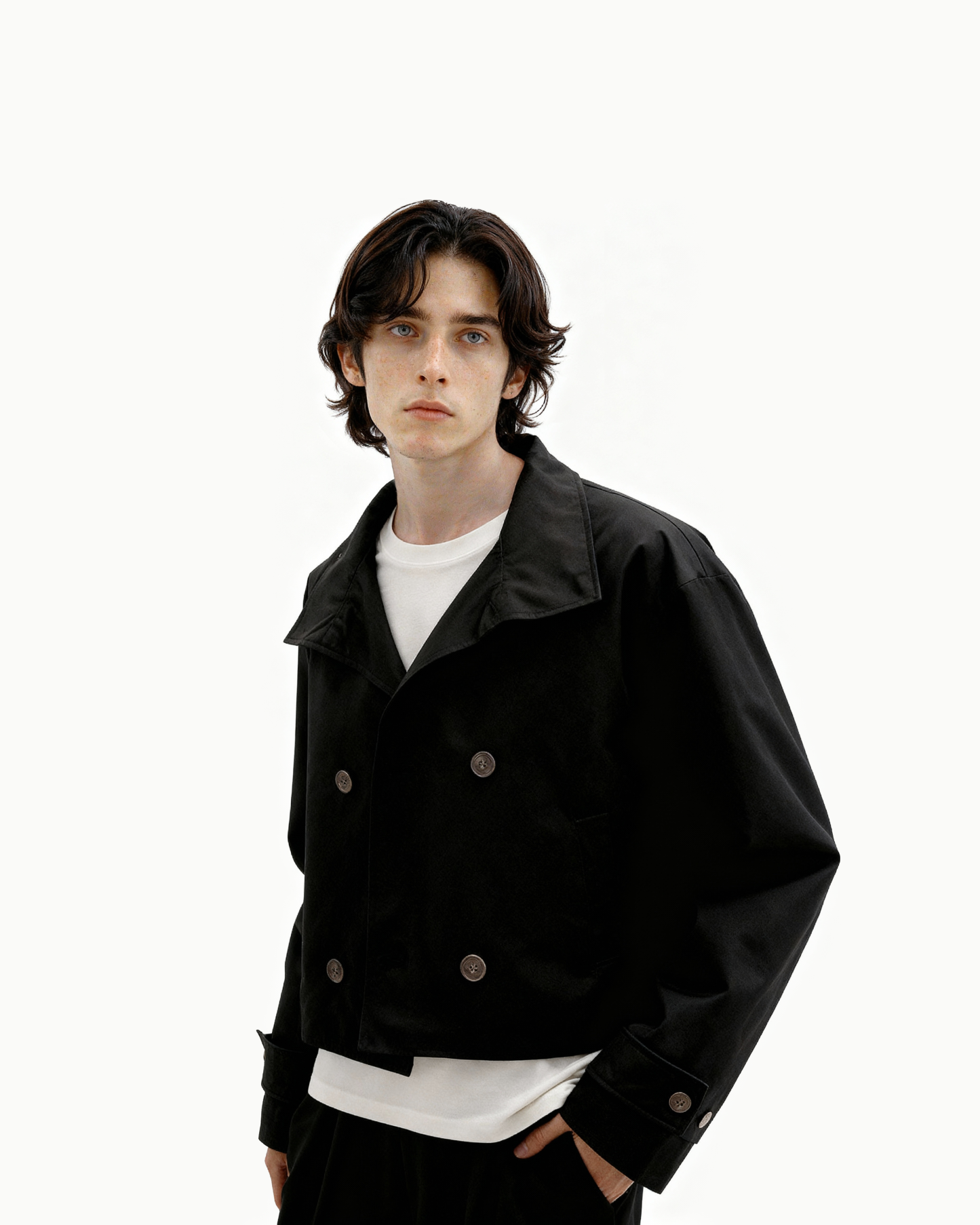 Mid-Crop Trench Double-Breasted Jacket