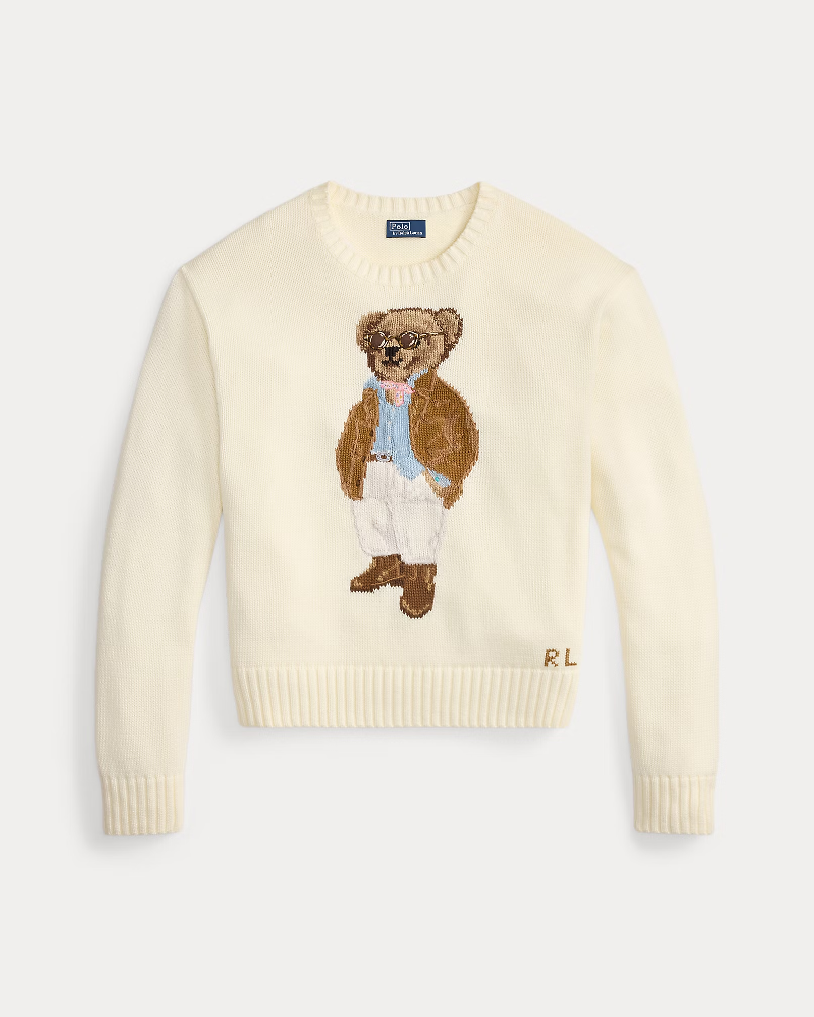 【Up to 59% off！】Women Polo Bear Cotton Crewneck Sweater