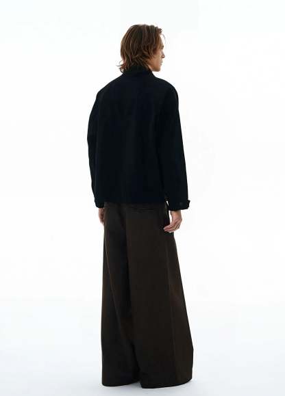 Fireman Buckle Worker Zip Jacket with Contrast Collar