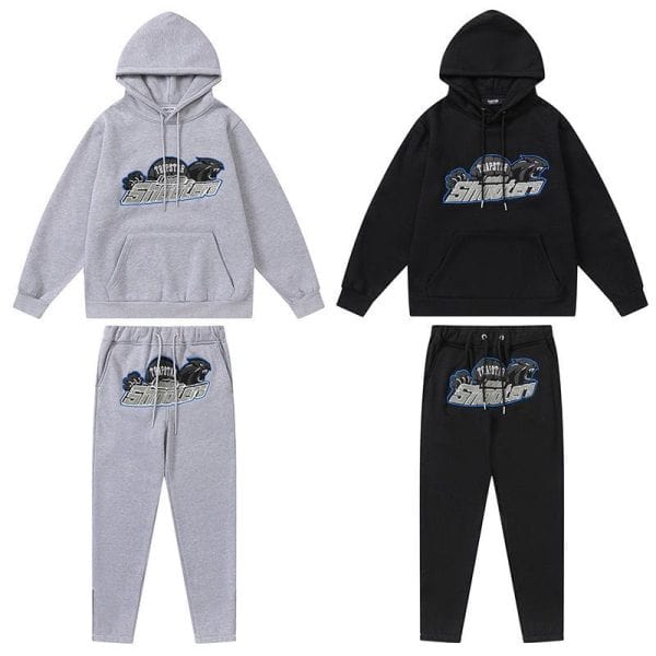TRAPSTAR CHENILLE DECODED HOODED TRACKSUIT BLACK GREY