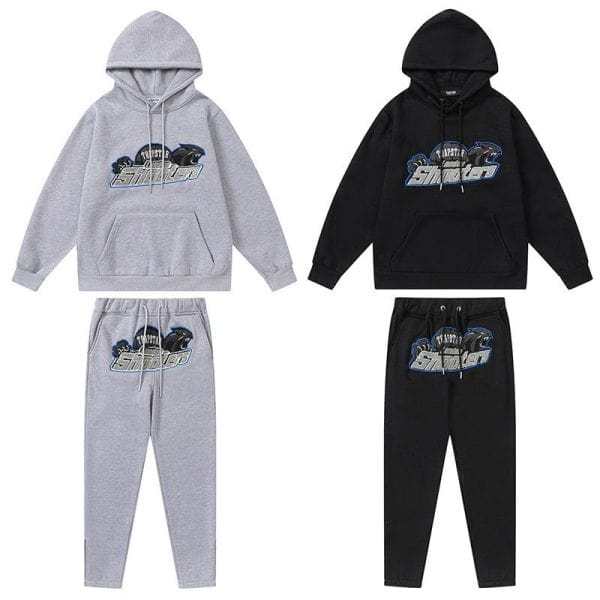 TRAPSTAR CHENILLE DECODED HOODED TRACKSUIT BLACK GREY
