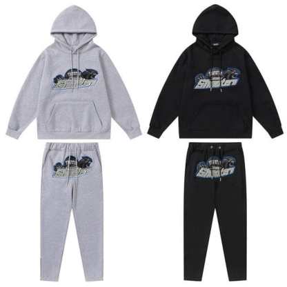 TRAPSTAR CHENILLE DECODED HOODED TRACKSUIT BLACK GREY