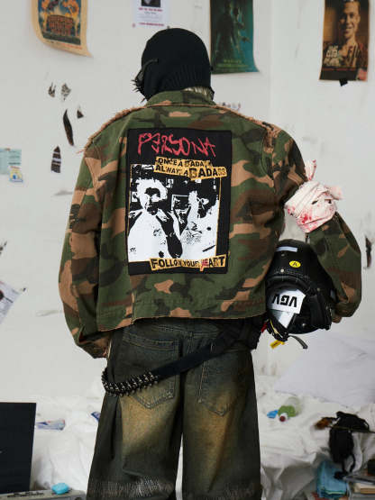 Camouflage Distressed Work Jacket