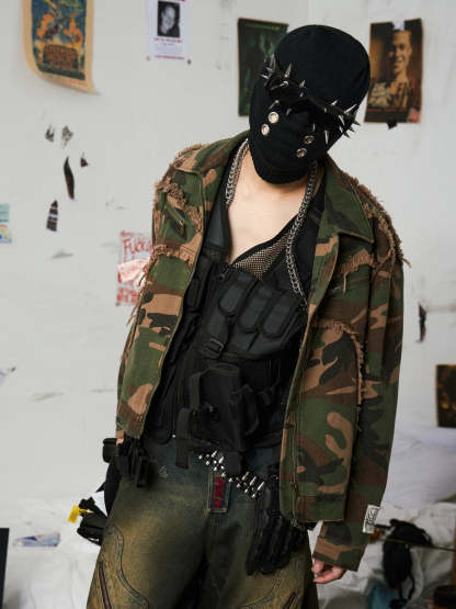 Camouflage Distressed Work Jacket