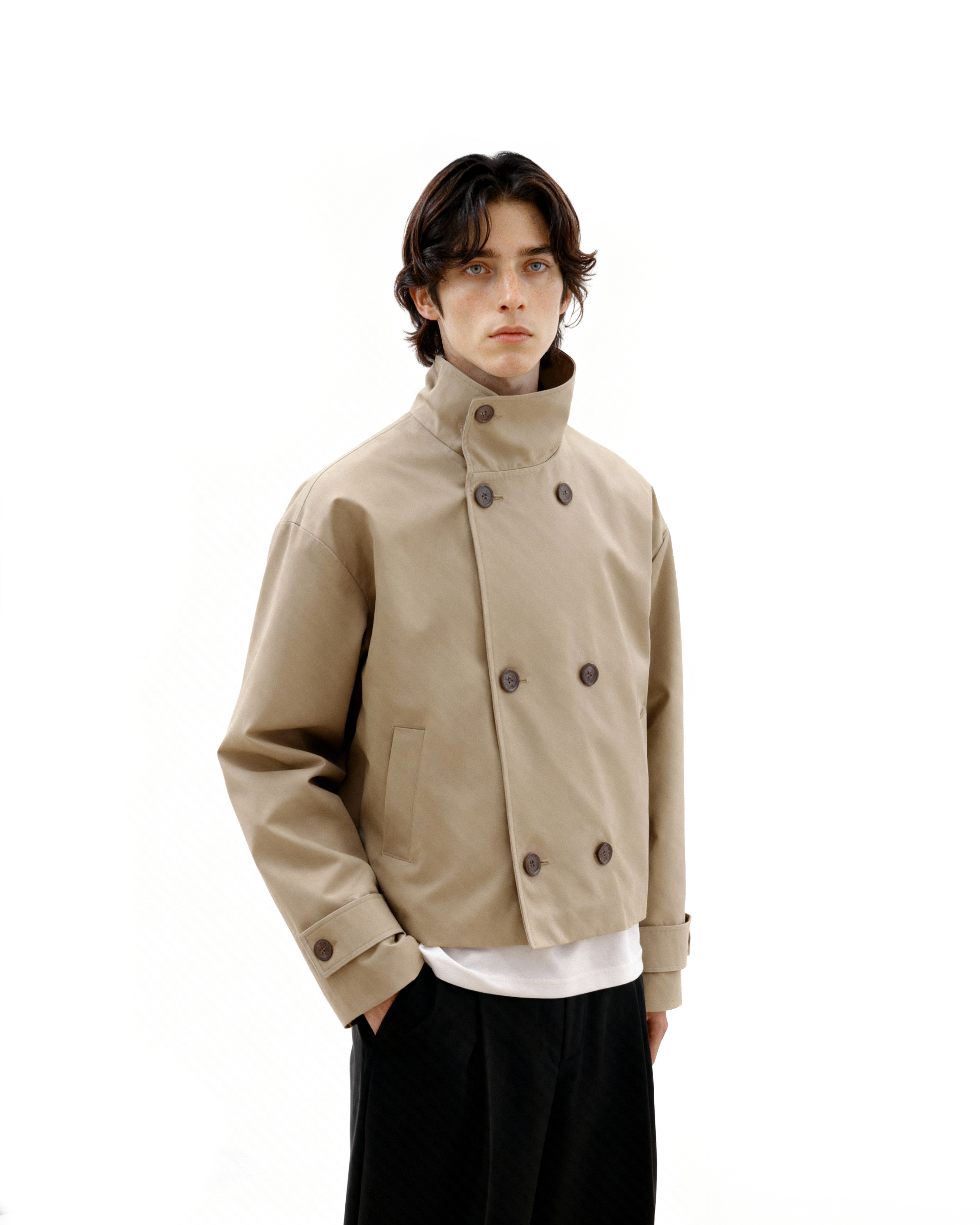 Mid-Crop Trench Double-Breasted Jacket