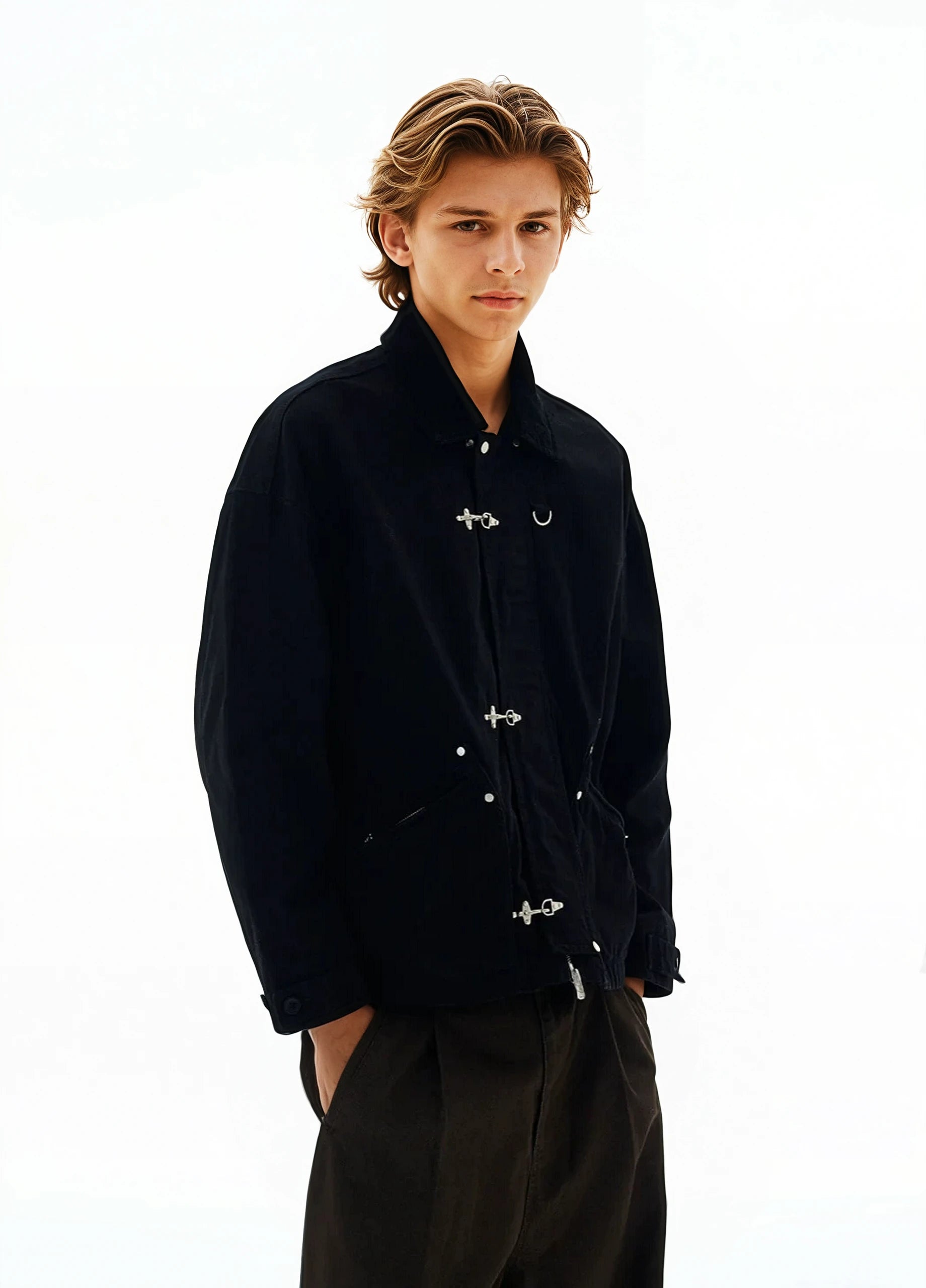 Fireman Buckle Worker Zip Jacket with Contrast Collar