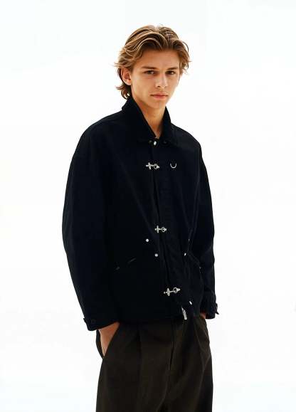 Fireman Buckle Worker Zip Jacket with Contrast Collar