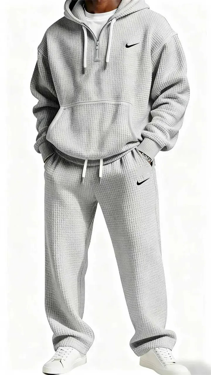 Men's Waffle Knit Hoodie and Sweatpants Set
