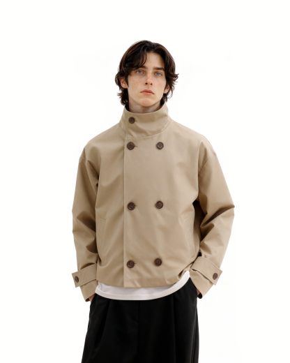 Mid-Crop Trench Double-Breasted Jacket