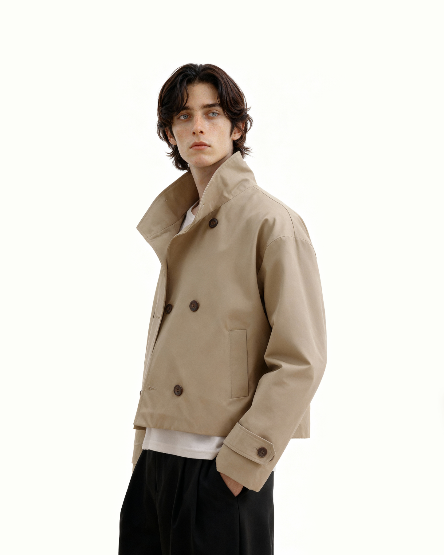 Mid-Crop Trench Double-Breasted Jacket