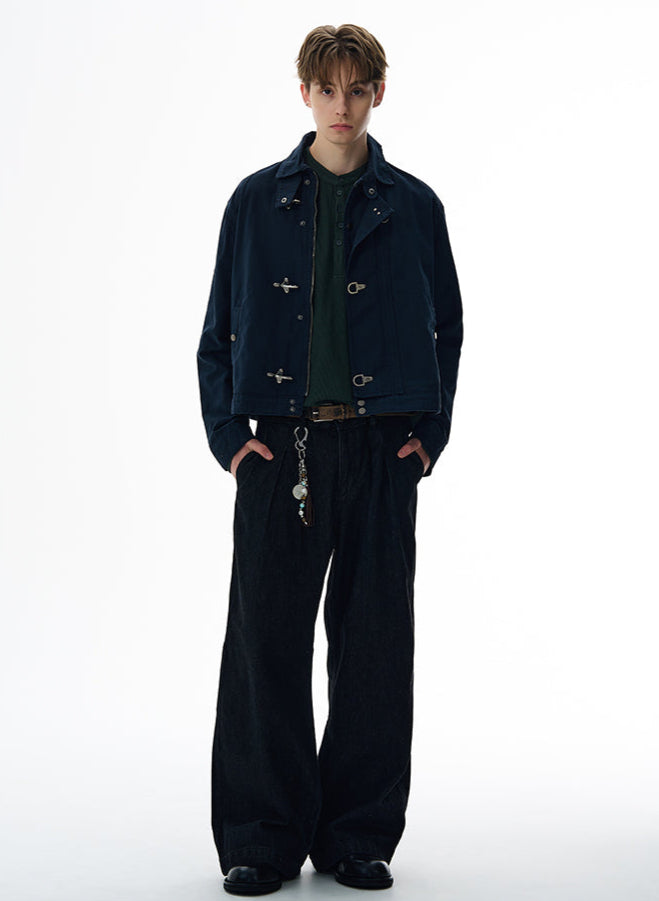 Fireman Clasp Mid-Crop High Collar Worker Jacket