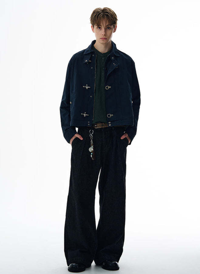 Fireman Clasp Mid-Crop High Collar Worker Jacket