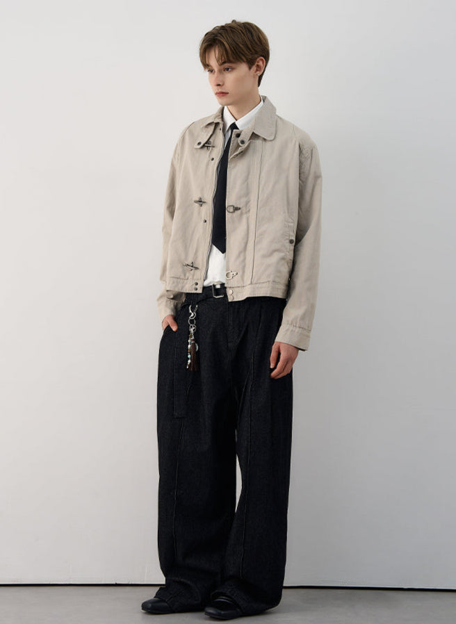 Fireman Clasp Mid-Crop High Collar Worker Jacket