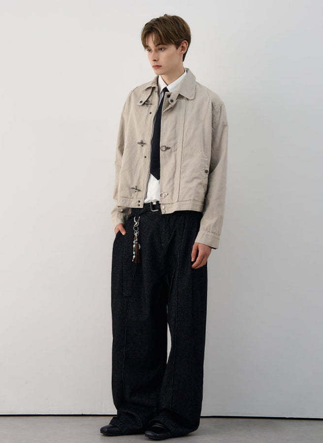 Fireman Clasp Mid-Crop High Collar Worker Jacket