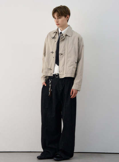 Fireman Clasp Mid-Crop High Collar Worker Jacket