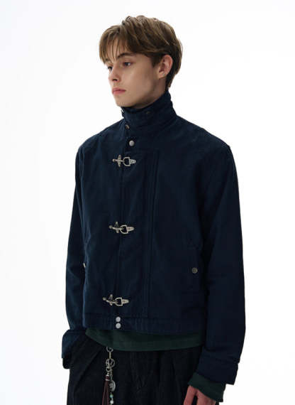 Fireman Clasp Mid-Crop High Collar Worker Jacket