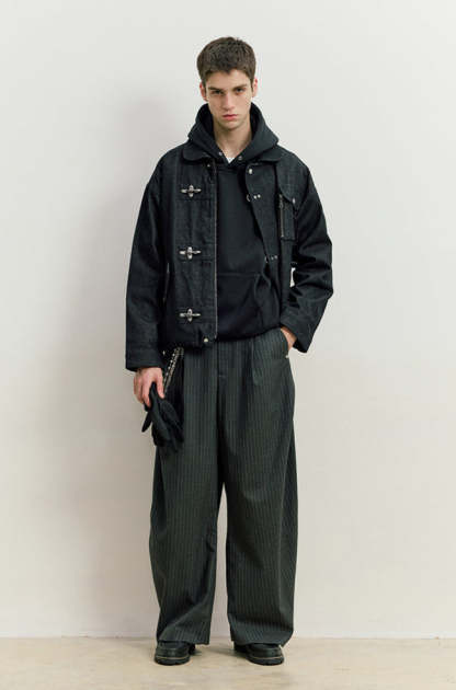 Fireman Clasp Worker Denim Jacket with Patch Pockets