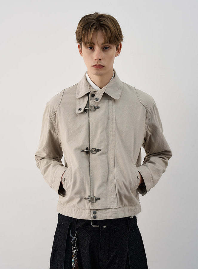 Fireman Clasp Mid-Crop High Collar Worker Jacket