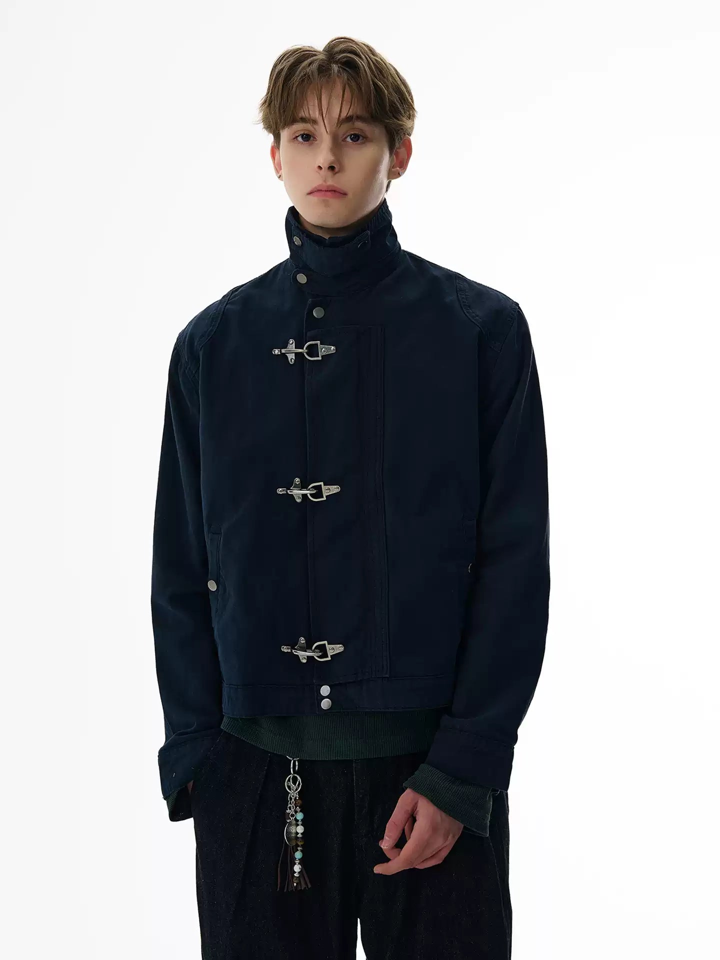 Fireman Clasp Mid-Crop High Collar Worker Jacket