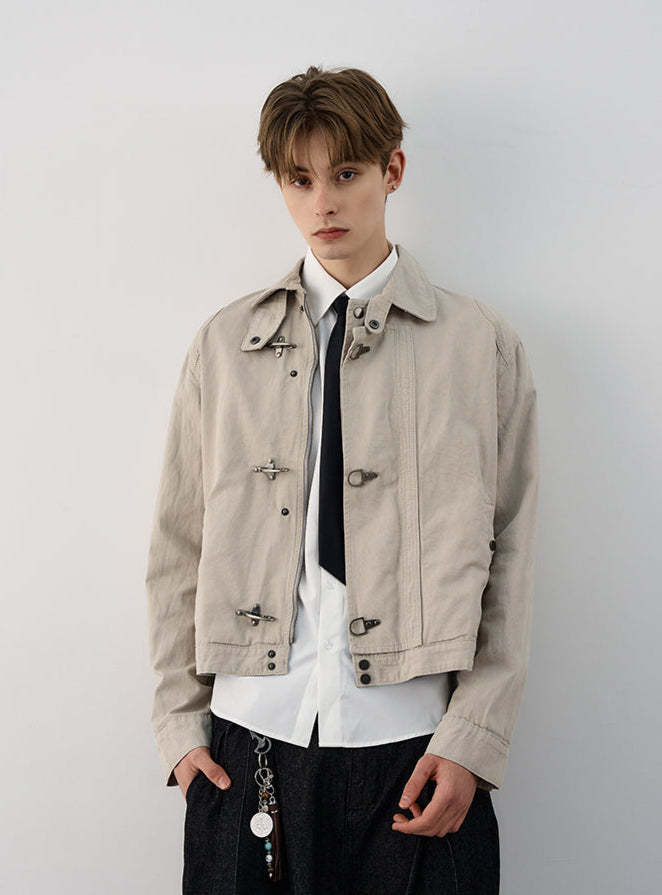 Fireman Clasp Mid-Crop High Collar Worker Jacket