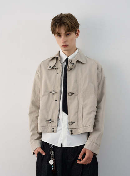 Fireman Clasp Mid-Crop High Collar Worker Jacket