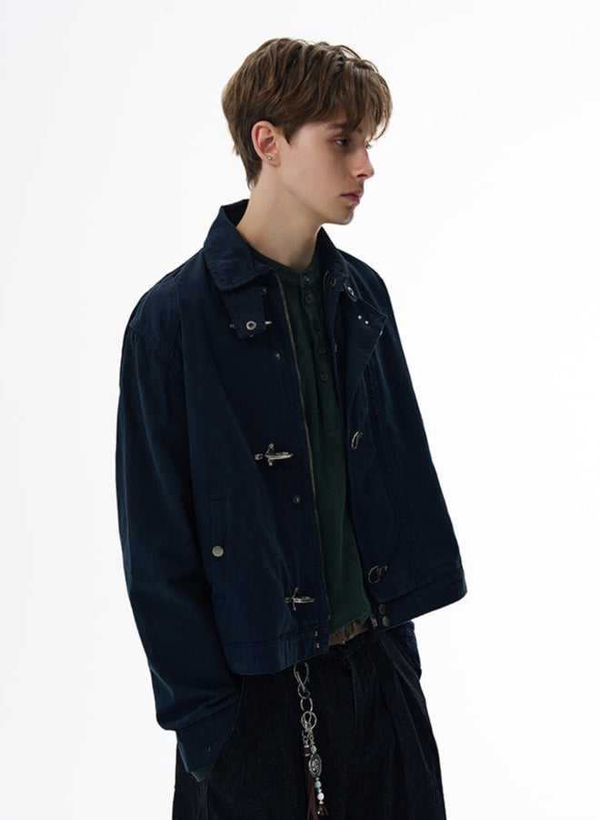 Fireman Clasp Mid-Crop High Collar Worker Jacket