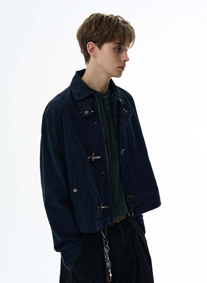 Fireman Clasp Mid-Crop High Collar Worker Jacket