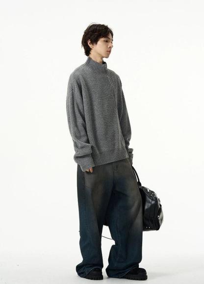 Ribbed Mock Neck Asymmetric Zip Jacket