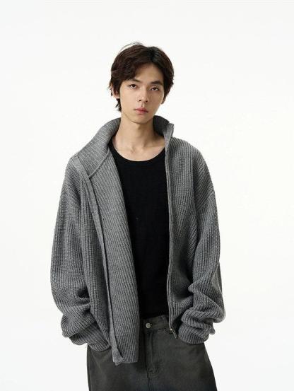 Ribbed Mock Neck Asymmetric Zip Jacket