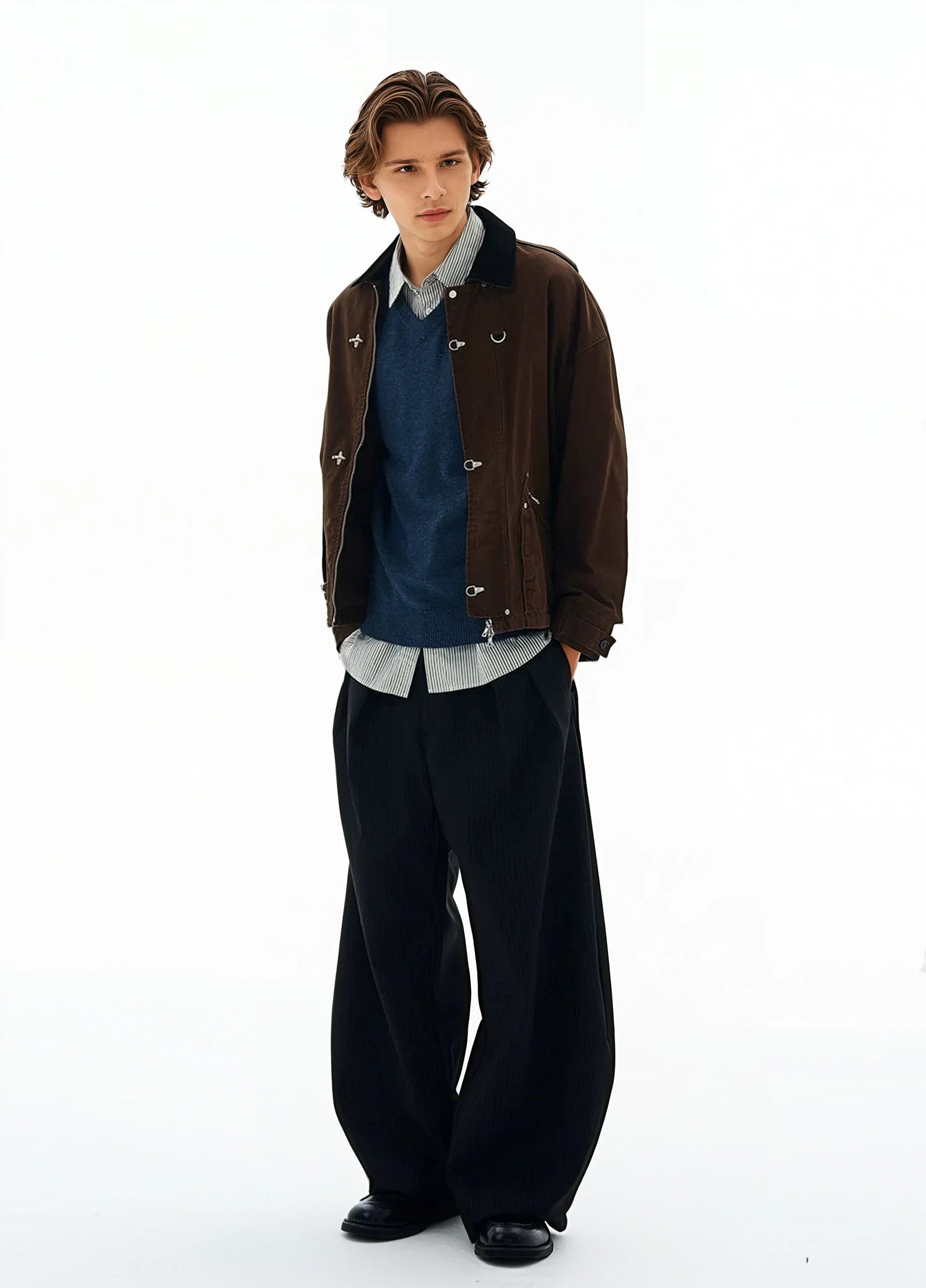 Fireman Buckle Worker Zip Jacket with Contrast Collar