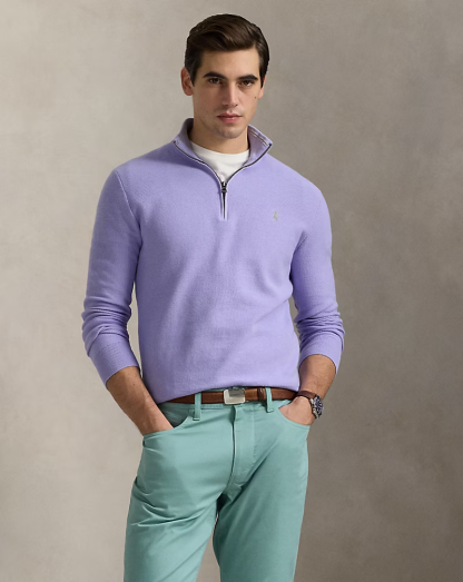 【Up to 59% off！】Mesh-Knit Cotton Quarter-Zip Sweater