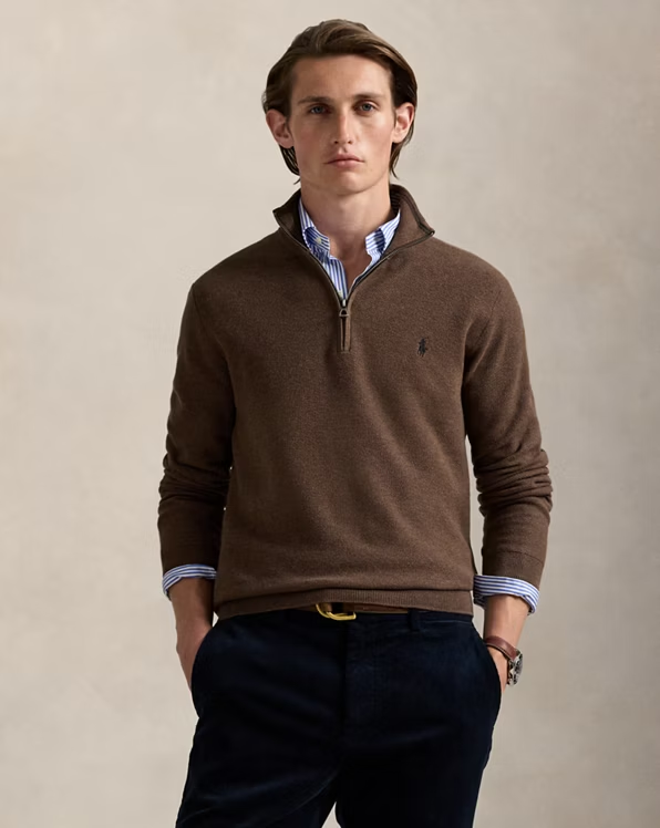 【Up to 59% off！】Mesh-Knit Cotton Quarter-Zip Sweater