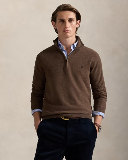 【Up to 59% off！】Mesh-Knit Cotton Quarter-Zip Sweater