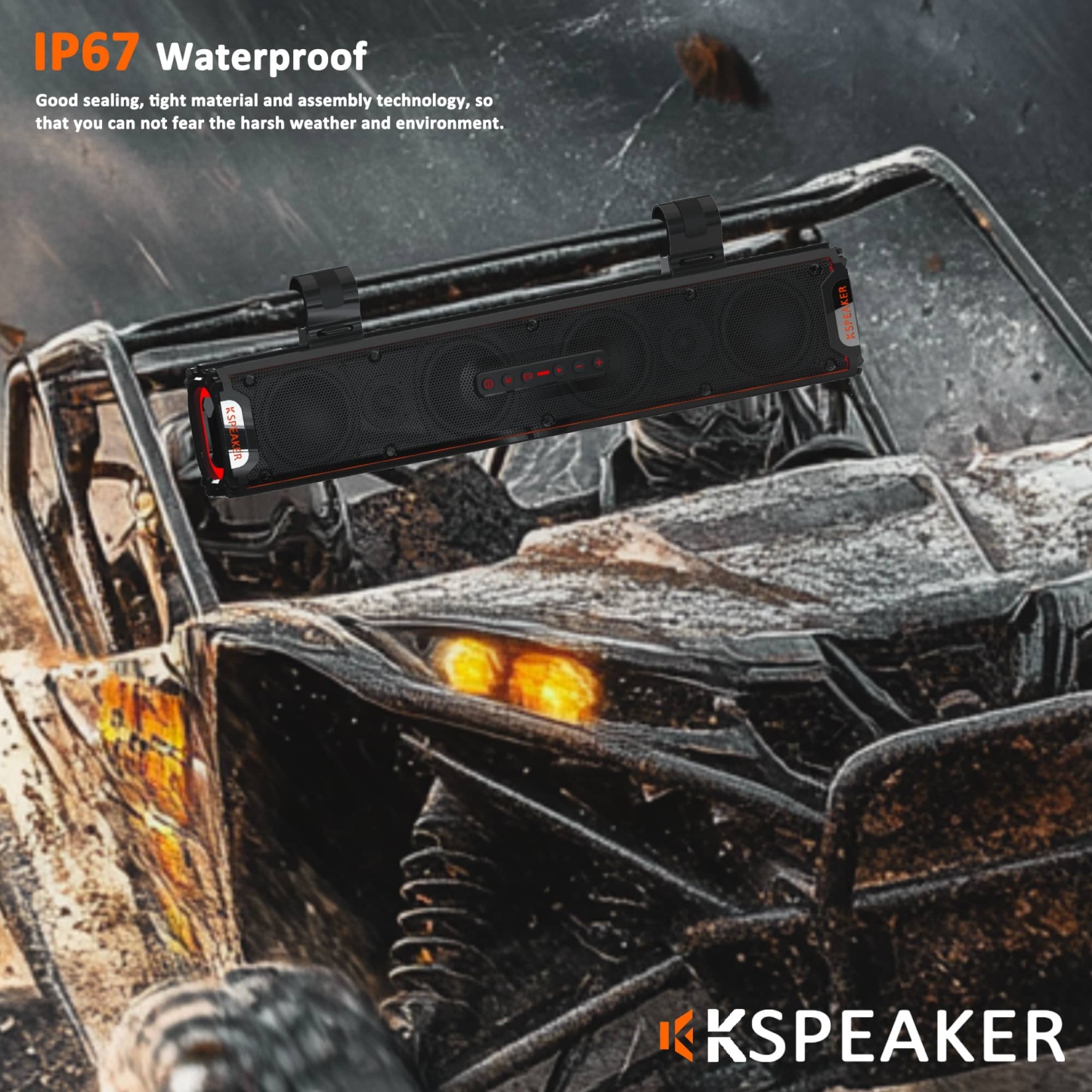 KSPEAKER K66 UTV Sound Bar - 1600W Peak Power, IP67 Waterproof