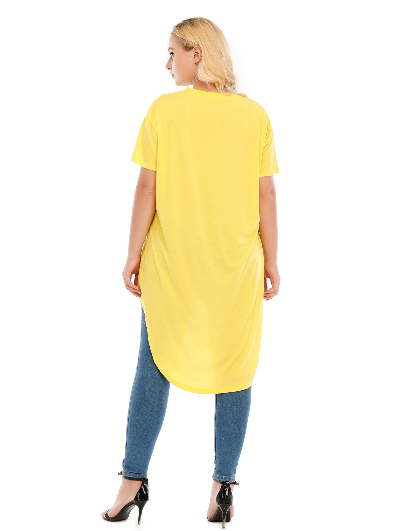 Women's Solid Color Irregular Pullover Round Neck Slim Short Sleeve T-Shirt Top