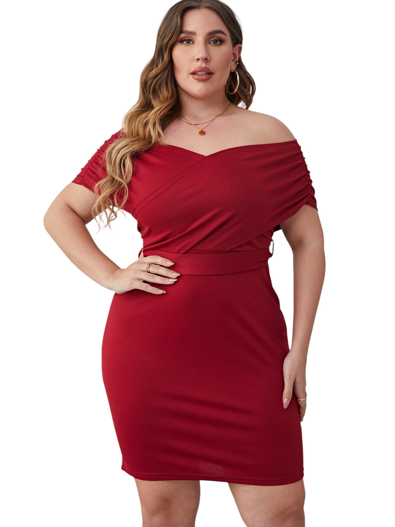 Women's Plus Size Off The Shoulder Short Sheath Dress