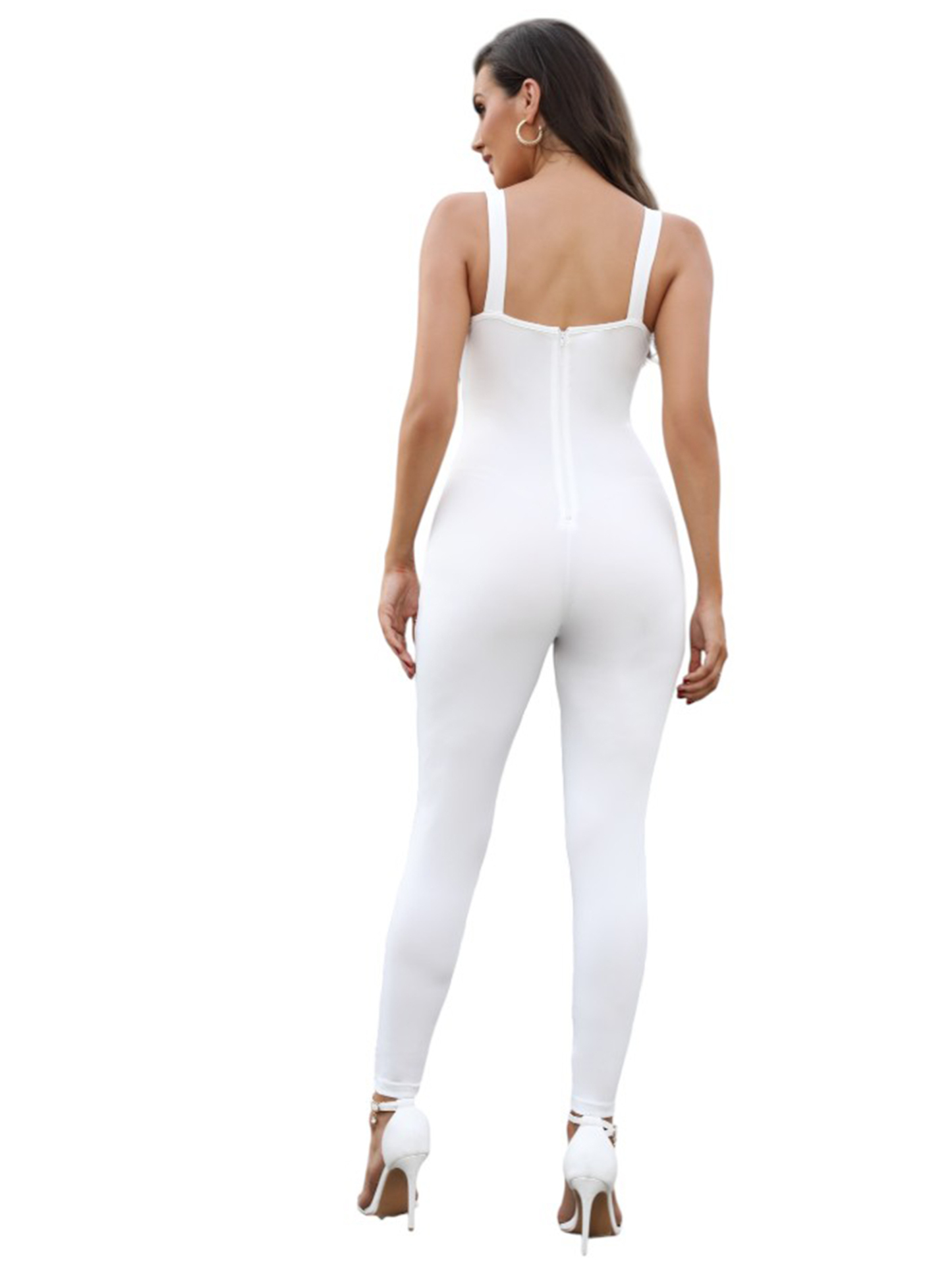 Women's Skinny Long Pants Bodycon Jumpsuit Sleeveless V Neck Knotted Cut Out Sexy One Piece Romper Playsuits