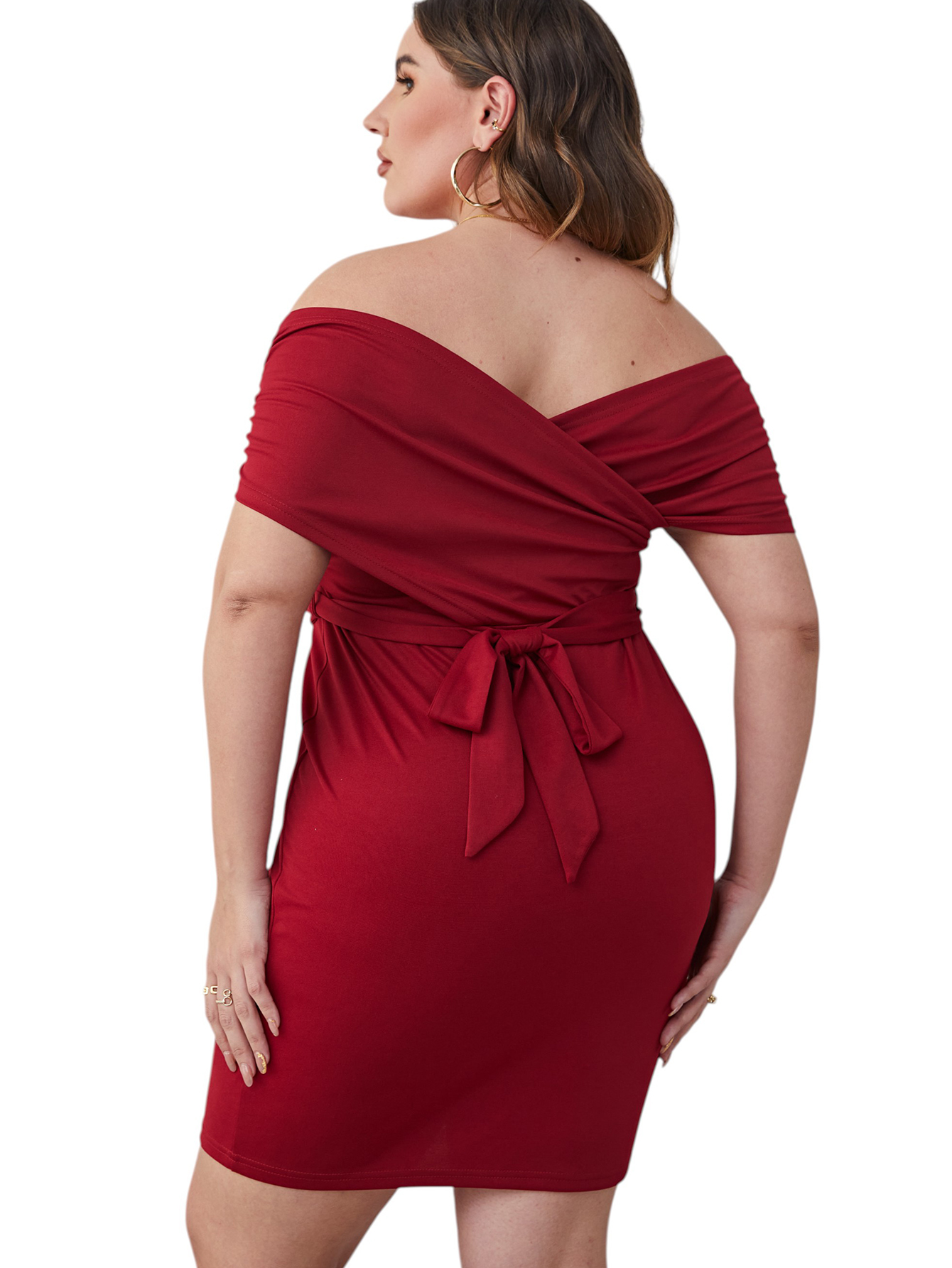 Women's Plus Size Off The Shoulder Short Sheath Dress