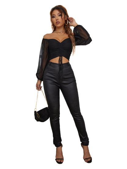Women's  Mesh Crop Tops Long Sleeve Bodycon Sheer Blouse Clubwear