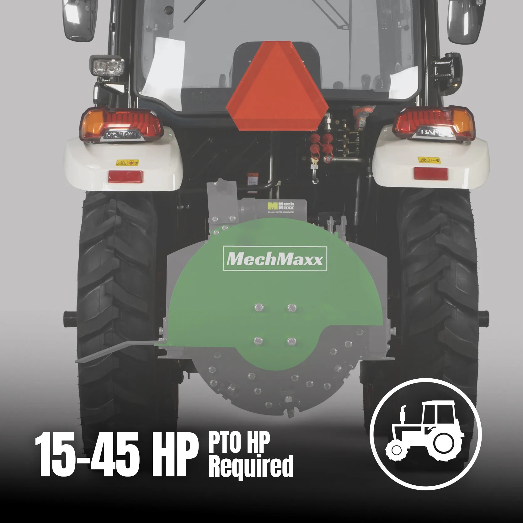 SG24 stump grinder paired with compact tractor on worksite