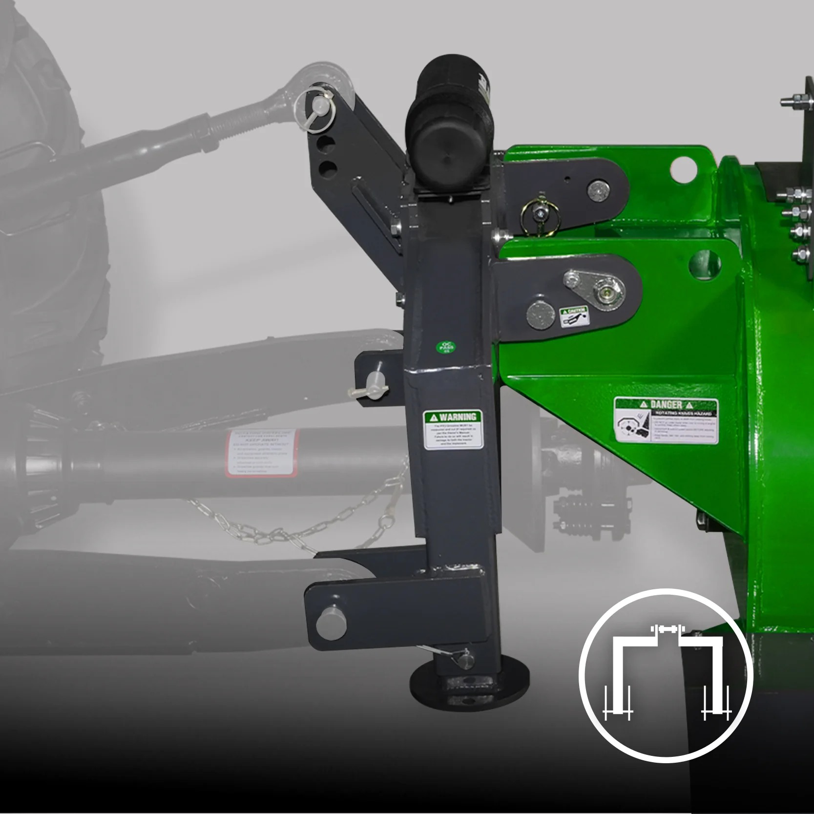 Category 1 three-point hitch mounting of SG24 stump grinder