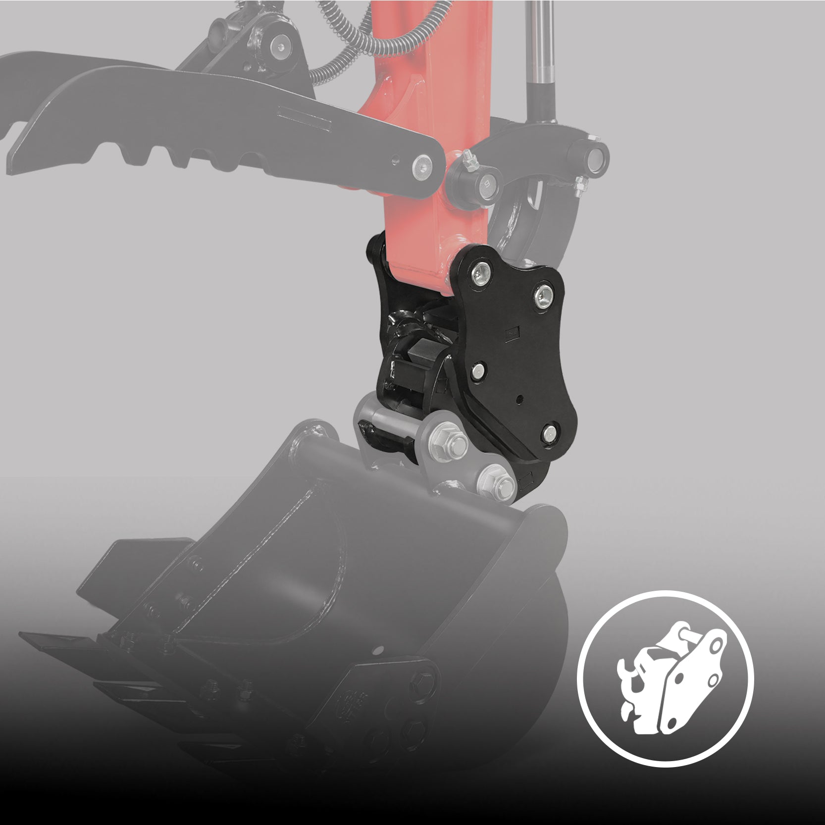 Quick hitch feature on compact excavator