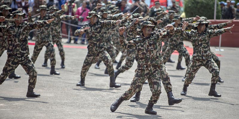 Nepal Army ceremonial kukri knife drill