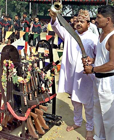 worshipping the Khukuri 
