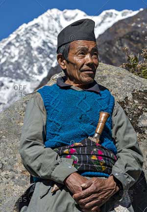 villager with his khukuri in the mountains of nepal