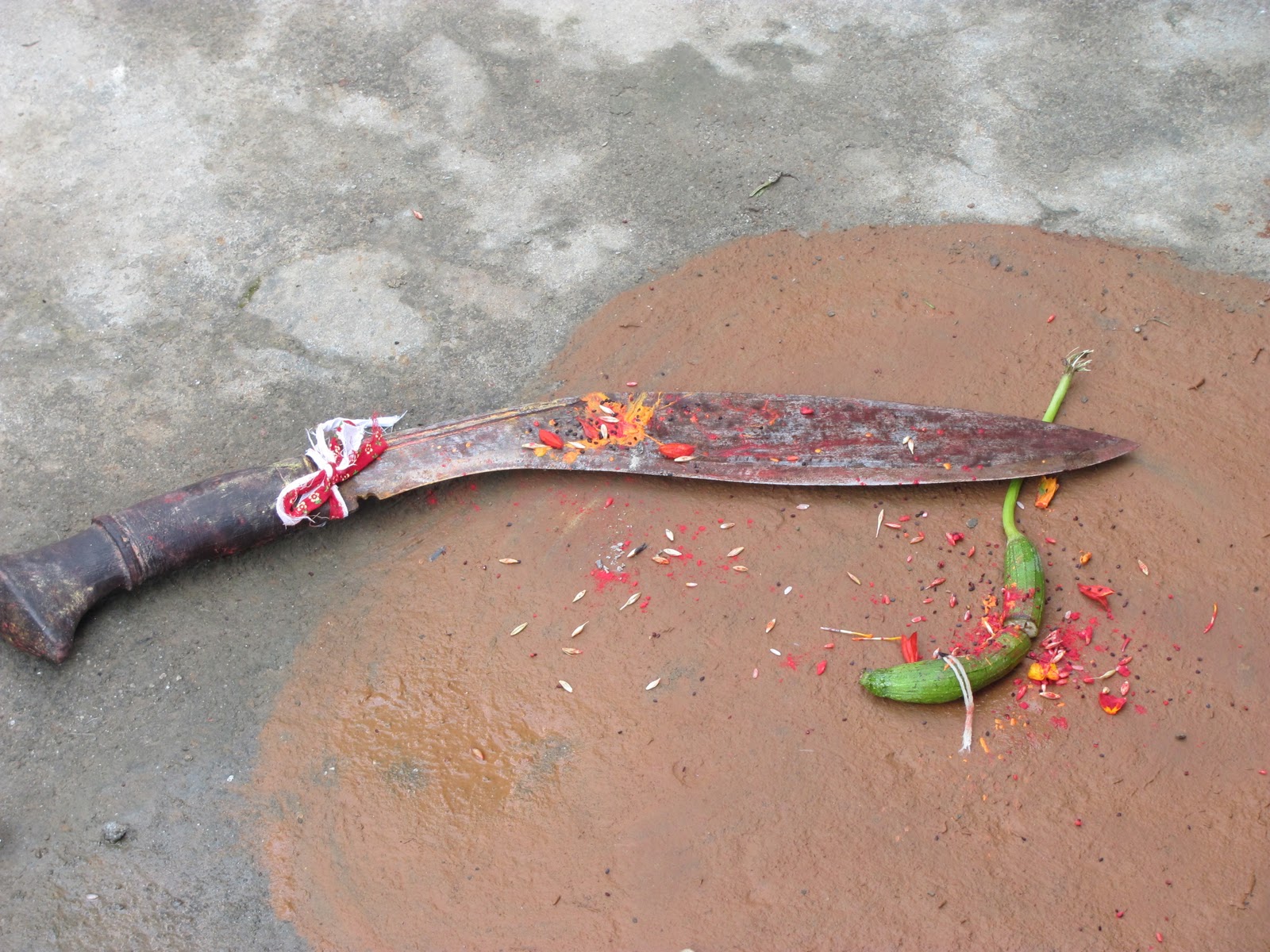 worshippin Khukuri before sacrificing animals