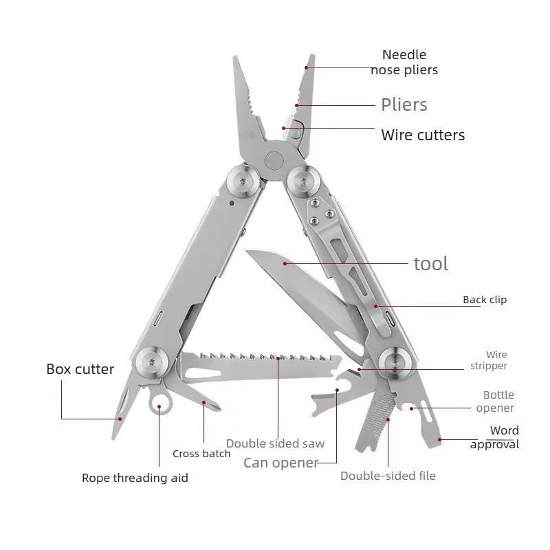 Folding Stainless Steel Multitool for Camping & Hiking, EU Warehouse