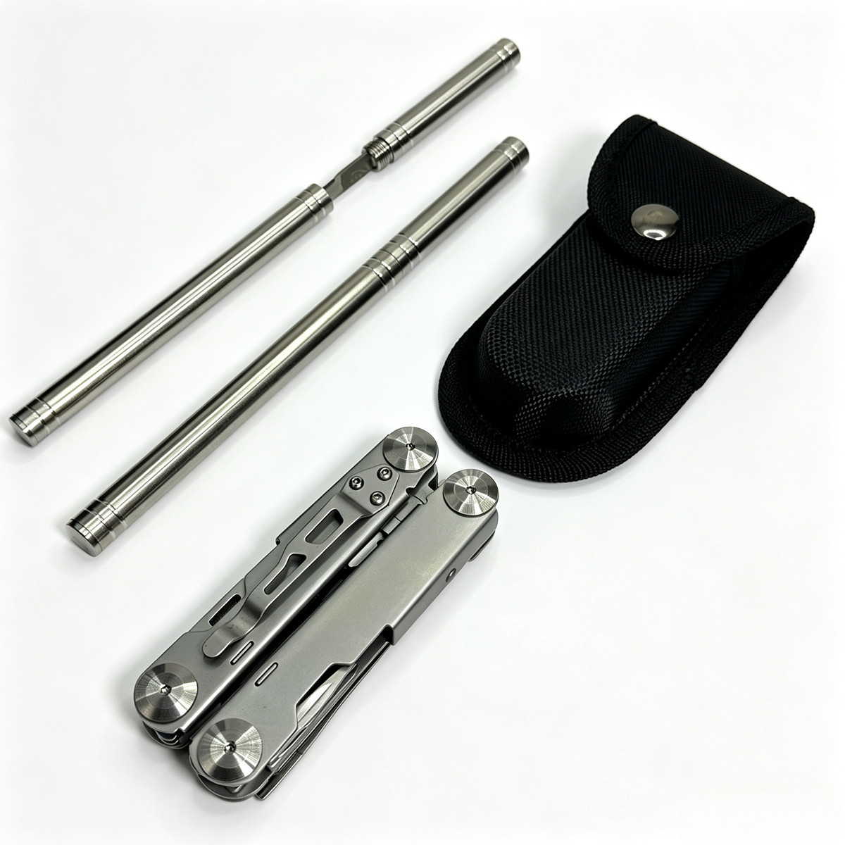 Outdoor Multi-Tool Kit, Stainless Steel Multi-Function Pliers Set with Metal Rod and Storage Sheath