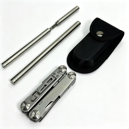 Outdoor Multi-Tool Kit, Stainless Steel Multi-Function Pliers Set with Metal Rod and Storage Sheath