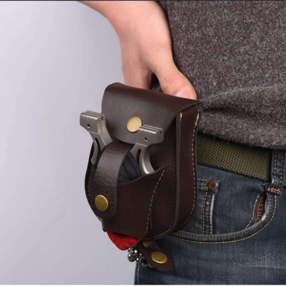 YUOUY 2 in 1 Hunting Slingshot Pouch, Hunting Catapult Leather Slingshot Ammo Balls Pouch Bag Case(Ammo and Slingshot not Included)